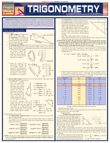 BarCharts QuickStudy Trigonometry