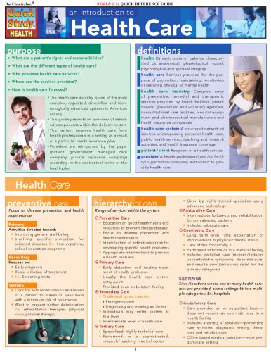 BarCharts QuickStudy Introduction to Health Care