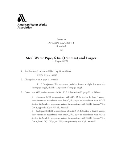 ANSIAWWA C200-12 Steel Water Pipe, 6 IN. (150 mm) and Larger