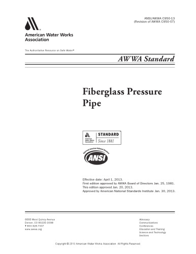 ANSI AWWA C950-13 Fiberglass Pressure Pipe