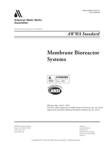 Awwa B130-13 Membrane Bioreactor Systems