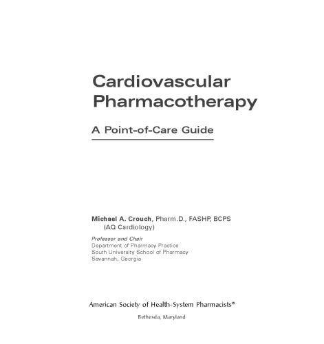 Cardiovascular Pharmacotherapy : A Point-of-Care Guide