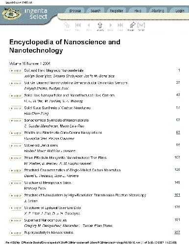 Encyclopedia of Nanoscience and Nanotechnology