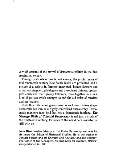 The strange birth of colonial democracy: New South Wales, 1848-1884