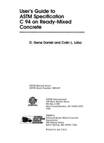 User's Guide to ASTM Specification C 94 on Ready-Mixed Concrete
