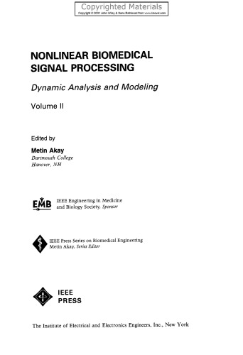 Nonlinear Biomedical Signal Processing - Dynamic Analysis and Modeling, Volume II