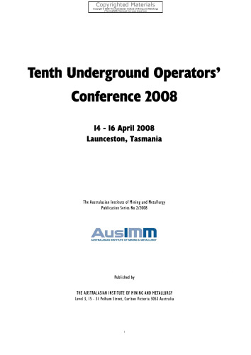 Tenth Underground Operators' Conference Proceedings 2008 - 'Boom and Beyond'