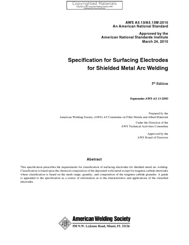 Specification for Carbon Steel Electrodes for Shielded Metal Arc Welding