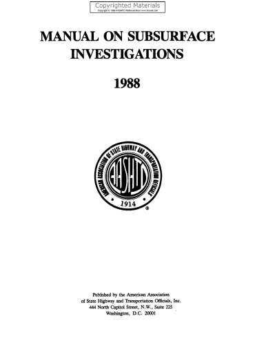 Manual on Subsurface Investigations