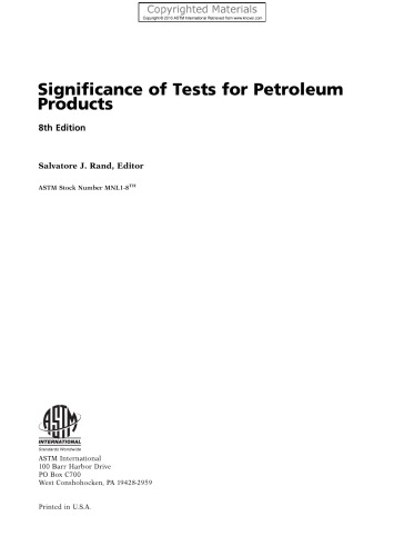 Significance of Tests for Petroleum Products