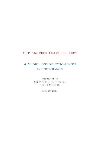 Yet another calculus text. A short introduction with infinitesimals