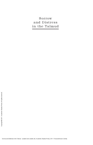 Sorrow and Distress in the Talmud : Judaism and Jewish Life