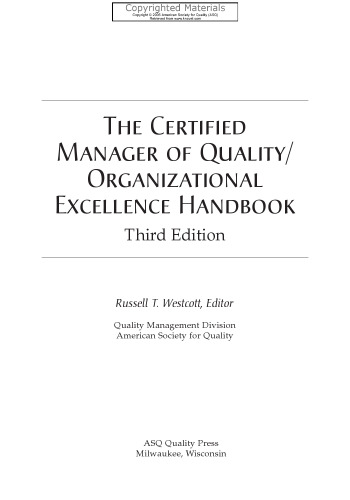 Certified Manager of Quality/Organizational Excellence Handbook
