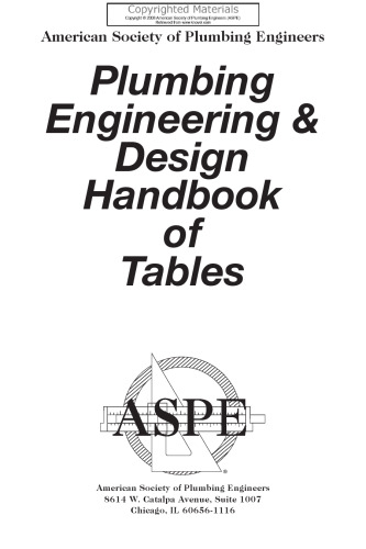 Plumbing Engineering and Design Handbook of Tables