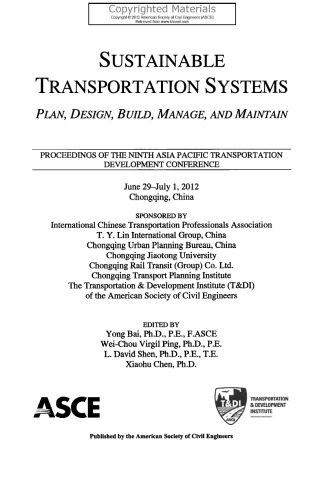 Sustainable Transportation Systems - Plan, Design, Build, Manage, and Maintain