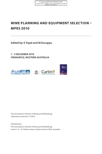 Mine Planning and Equipment Selection - MPES 2010