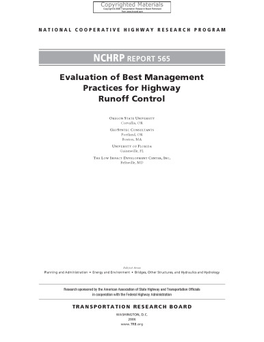 Evaluation of Best Management Practices for Highway Runoff Control