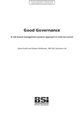 Good Governance - A Risk-Based Management Systems Approach to Internal Control