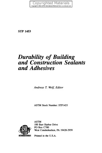 Durability of Building and Construction Sealants and Adhesives