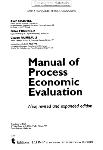 Manual of Process Economic Evaluation - New, Revised and Expanded Edition