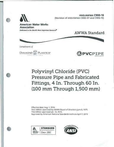 ANSI AWWA C900-16 PVC Pressure Pipe and Fittings 4-60 inch