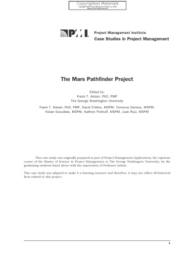 Case Studies in Project Management - The Mars Pathfinder Project