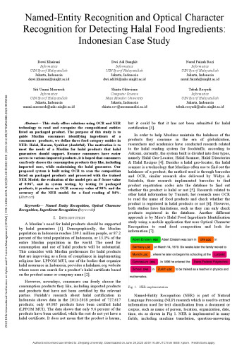Named-Entity Recognition and Optical Character Recognition for Detecting Halal Food Ingredients: Indonesian Case Study