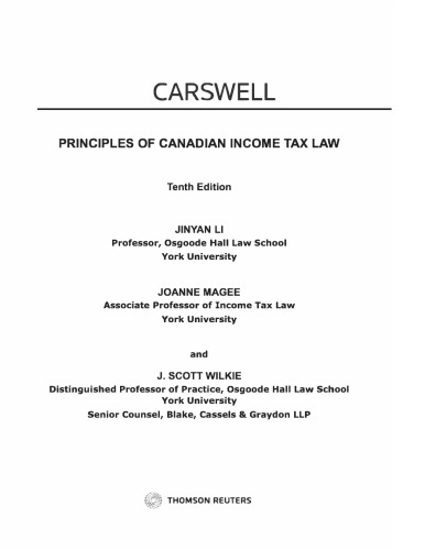 Principles of Canadian Income Tax Law