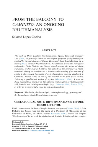 From the balcony to Caminito: an ongoing rhuthmanalysis