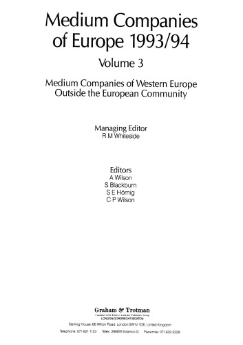 Medium Companies of Europe 1993/94: Medium Companies of Western Europe Outside the European Community