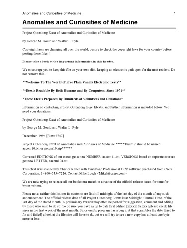 Anomalies And Curiosities Of Medicine