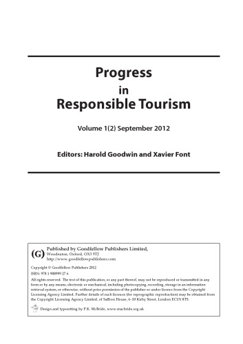Progress in Responsible Tourism : Volume 1, Issue 2