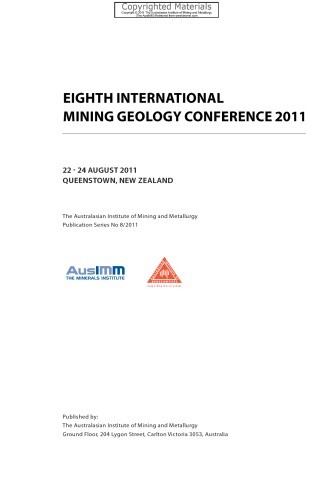 Proceedings / Eighth International Mining Geology Conference 2011, 22-24 August 2011, Queenstown, New Zealand