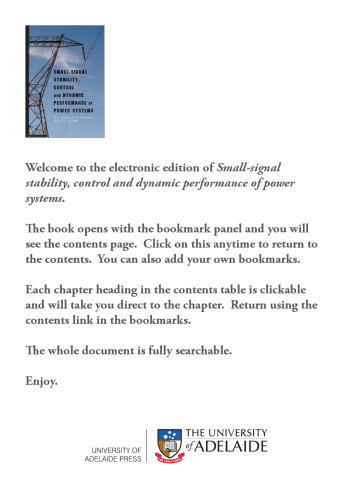 Small-signal stability, control and dynamic performance of power systems