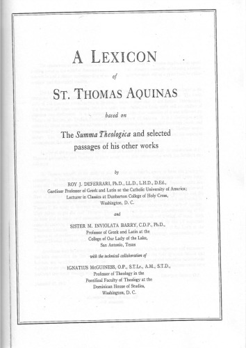 A Lexicon of Saint Thomas Aquinas