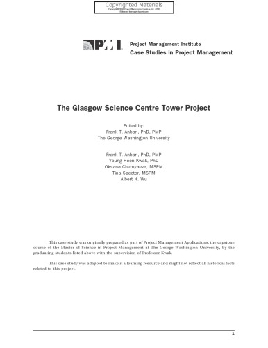 Case Studies in Project Management - The Glasgow Science Centre Tower Project