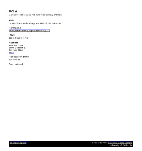 Us and Them: Archaeology and Ethnicity in the Andes