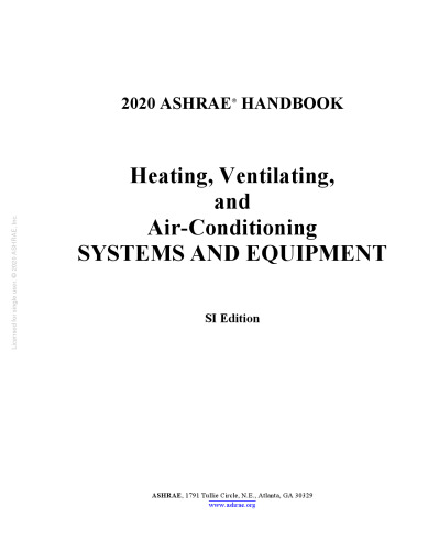 2020 ASHRAE Handbook: HVAC Systems and Equipment, SI Edition