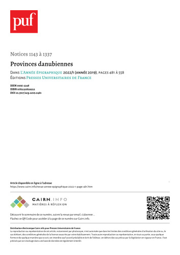 L'Année épigraphique 2022/1 (année 2019) — Notices 1143 à 1337 — Provinces danubiennes