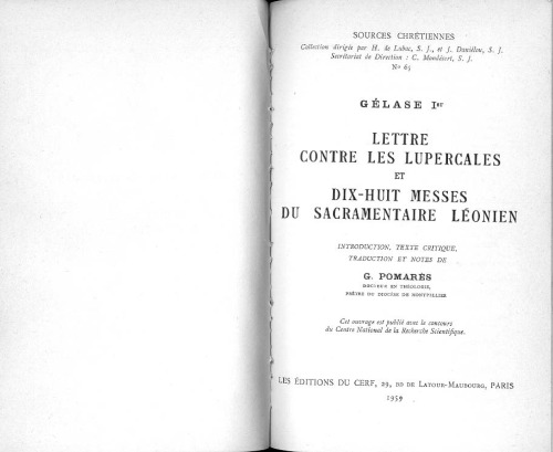 Lettre contre les Lupercales et Dix-huit messes du Sacramentaire léonien
