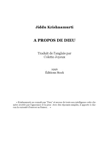 A propos de Dieu