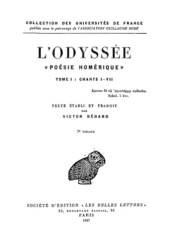 Homère: L'Odyssée, Tome I: Chants I-VII