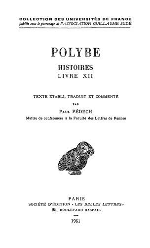 Polybe: Histoires, Tome IX: Livre XII
