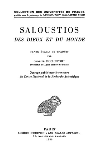 Saloustios, Des dieux et du monde