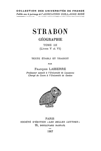 Strabon: Géographie. Tome III: Livres V et VI