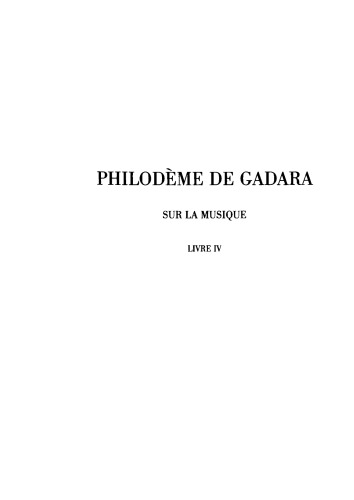 Philodème de Gadara: Sur la musique, livre IV