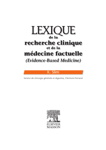 Lexique de la recherche clinique et de la médecine factuelle