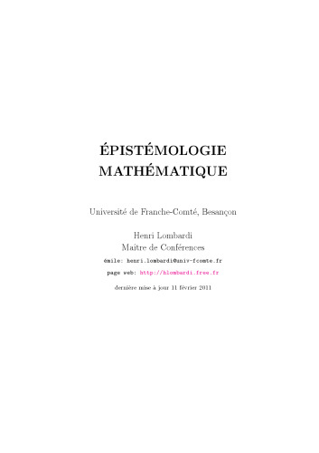 Épistémologie mathématique (updated 11 Feb 2011)