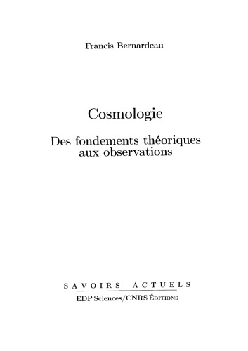 Cosmologie: Des fondements théoriques aux observations