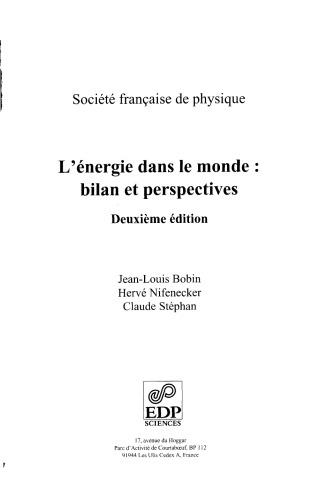 L'Énergie dans le monde: Bilan et perspectives